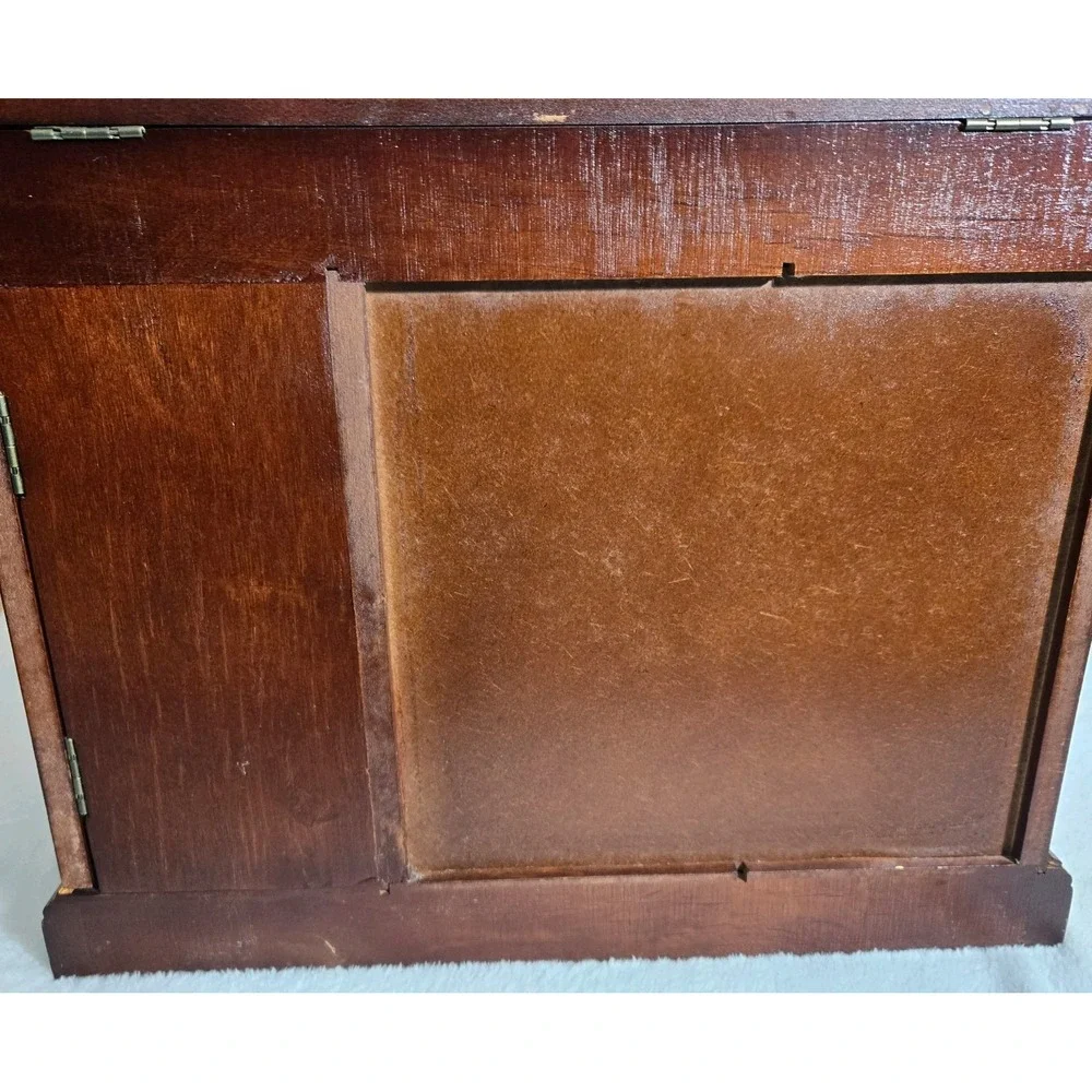 Armoire Jewelry Box With Double Doors and Mirrored Flip Top Vintage
